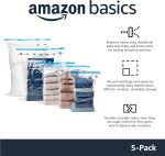Amazon Basics Vacuum Compression Zipper Storage Bags with Airtight Valve and Hand Pump, Large, 5-Pack, Clear  Amazon.co.uk: Home & Kitchen - Image 4